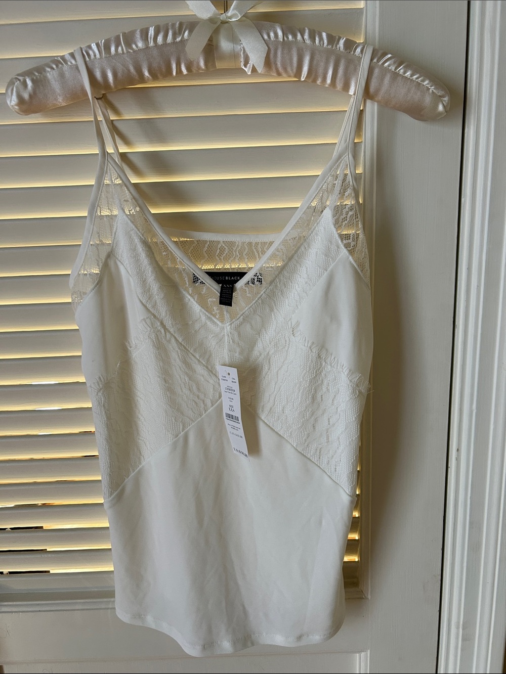 White House Black Market Ivory Lace-Trim Slip Camisole
